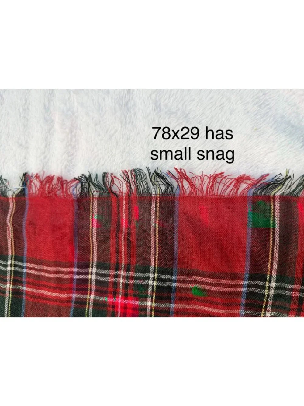 Red Tartan Plaid Scarf 78x29 Merino Wool & Bamboo Blend Fringe Edges Naturally K